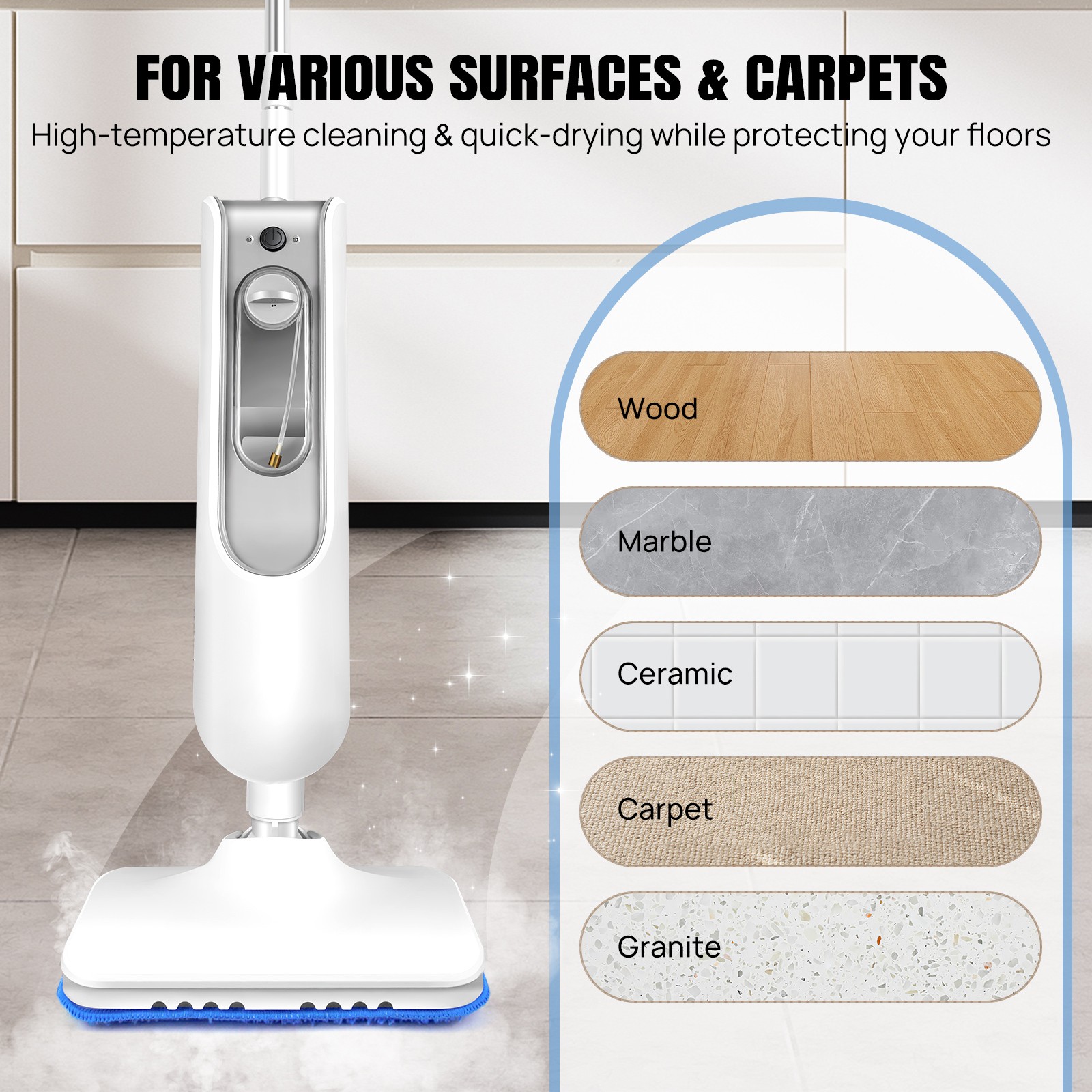 Steam Mop 2500W for Hardwood/Tile/Laminate Floors Electric Floor Steamer Cleaner
