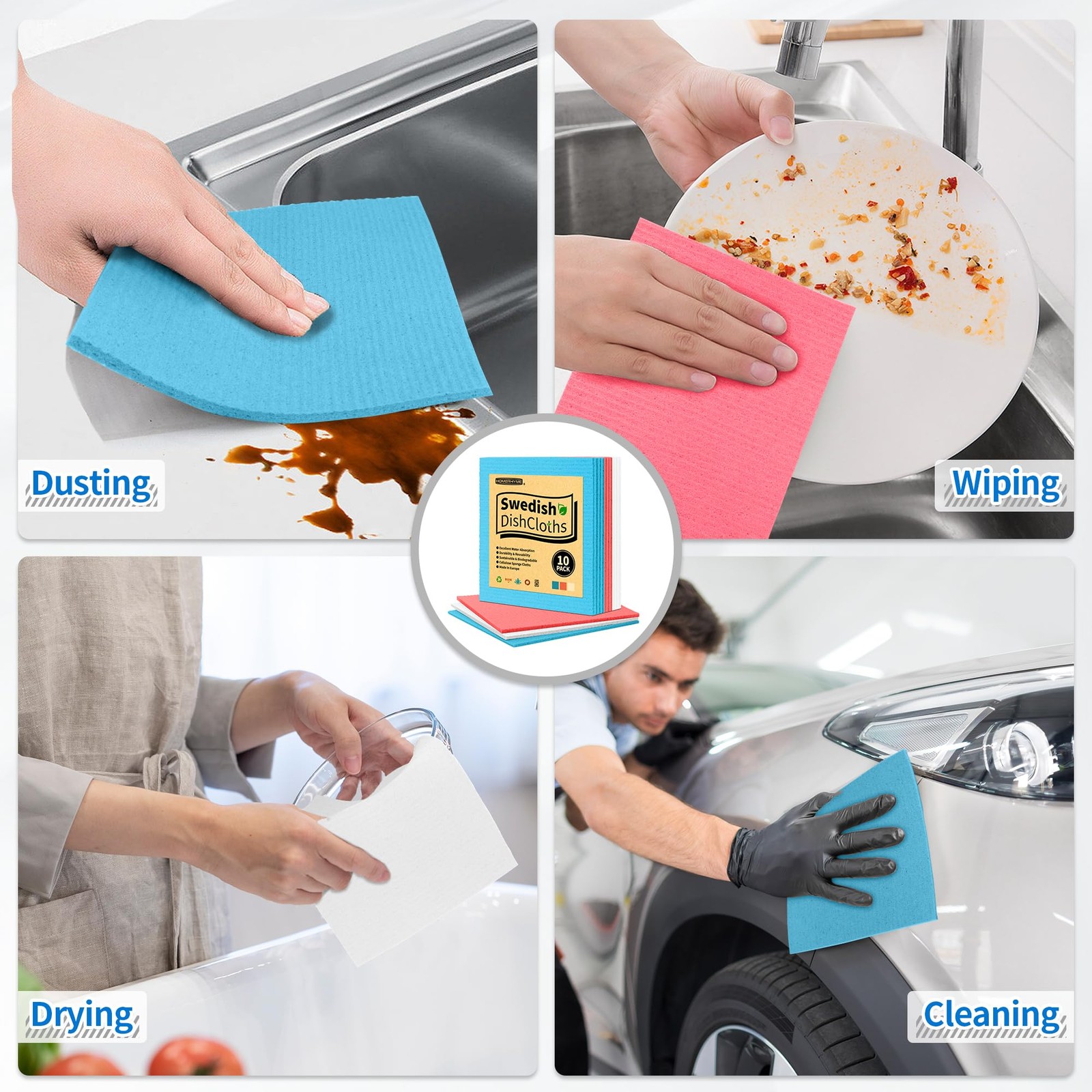 Swedish Dishcloths, 10 Pack Kitchen Towels Dish Rags, Absorbent Swedish Dish …