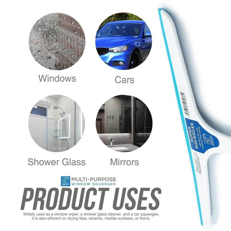 Window Squeegee 25cm Shower Glass Cleaner Wiper Blue White Grip Tool